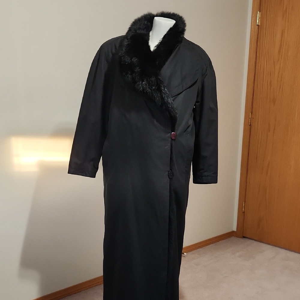 Elegant Black Opposum Lined Coat